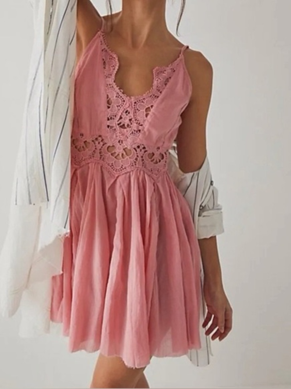 FP One Ilektra Lace Accent Cotton Slip Dress Sun Dress 🌸